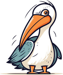 Cute cartoon pelican. Vector illustration isolated on white background.