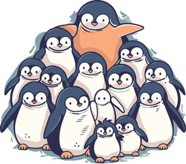 Penguin family. Vector illustration of cute cartoon penguins.