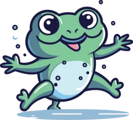 Fotobehang Funny frog running and jumping isolated on white background. Vector illustration. © Ehtisham