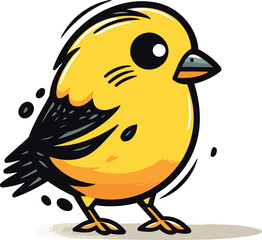 Vector illustration of a cute little yellow bird isolated on white background.