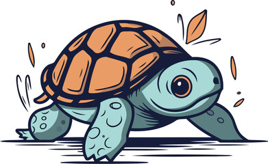 Cute cartoon turtle. Vector illustration isolated on a white background.