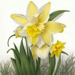 Fototapeta na wymiar a bouquet of yellow daffodils on a white background