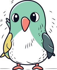 Cute hand drawn green parrot isolated on white background. Vector illustration.