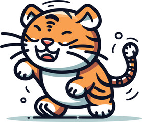 Cute tiger running vector illustration. Cute cartoon tiger character.