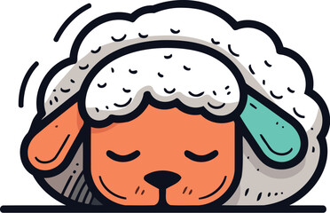 Cute sheep cartoon icon. Vector illustration in line art style.