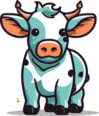 Cute Cartoon Cow Vector Illustration. Cute Farm Animal Character