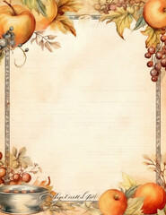 Christmas dinner watercolour vintage blank pages, autumn border and frames cooking recipe card. AI generative