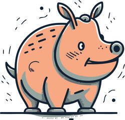 Cute cartoon rhinoceros. Vector illustration isolated on white background.