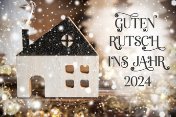 Text Guten Rutsch 2024, Means Happy 2024, House, Christmas or Winter Background