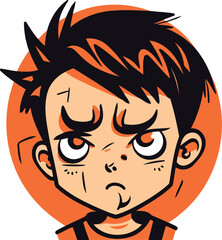 Angry boy cartoon vector illustration. Emotional face of a boy.