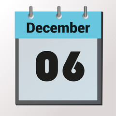 vector calendar page with date December 6, light colors