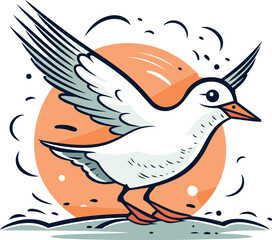 Flying seagull. Vector illustration in doodle style.