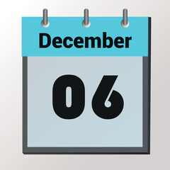 vector calendar page with date December 6, light colors