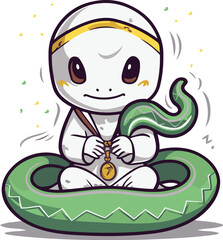 Illustration of Cute Snake Wearing Costume and Holding a Hook