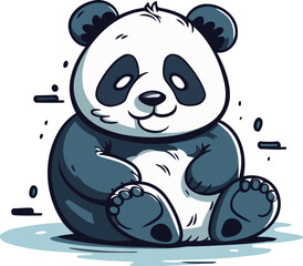 Cute cartoon panda bear sitting on the ground. Vector illustration.