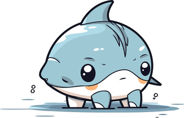 Vector illustration of Cute cartoon shark. Isolated on white background.