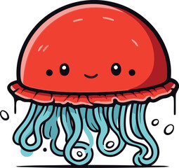 Cute cartoon jellyfish character. Vector illustration isolated on white background.