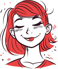 Vector illustration of a womans face with red hair and smile.
