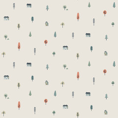 Trees and tiny houses patten