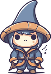 Cute little boy dressed as a witch. Vector cartoon illustration.