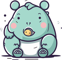 Cute cartoon hippo. Vector illustration of a funny animal.