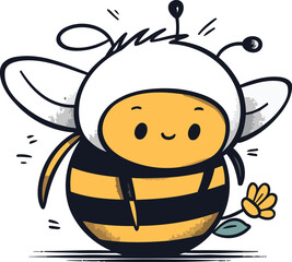Obraz premium Vector illustration of a cute cartoon bee. Isolated on white background.