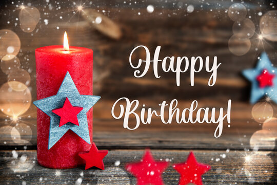 Text Happy Birthday, Festive Christmas Background, Snow