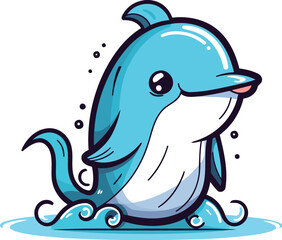Cartoon dolphin vector illustration. Sea animal clipart. Cute cartoon character.