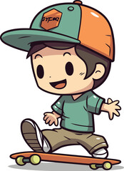 Boy Skateboarder Cartoon Mascot Character Vector Illustration