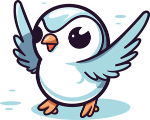 Cute cartoon penguin with wings. Vector illustration isolated on white background.