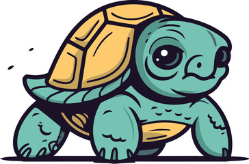 Cute cartoon turtle. Vector illustration isolated on a white background.
