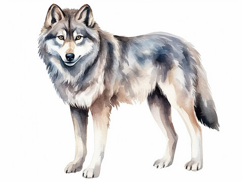Watercolor illustration of wolf on white background