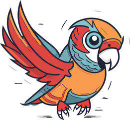 Cute cartoon parrot. Vector illustration. Isolated on white background.