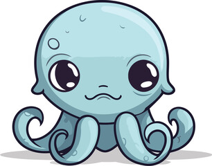 Octopus character cartoon style vector illustration. Cute octopus mascot.