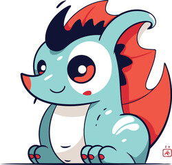Cute cartoon dragon character isolated on white background. Vector illustration.