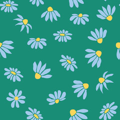 Boho Chamomile vintage seamless pattern. Hippie flower power retro textile print, groovy botanical wallpaper