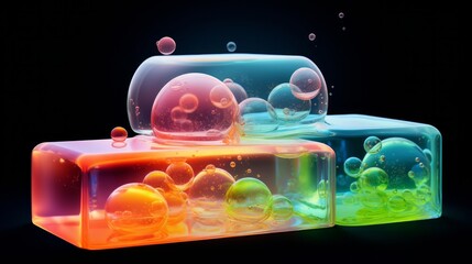Neon 3D image of summer 3D water bubbles foam soap