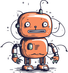 Cute cartoon robot. Vector illustration. Isolated on white background.