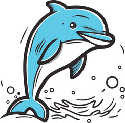 Dolphin in the ocean. Vector illustration of a cartoon dolphin.