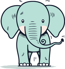 Cute cartoon elephant. Hand drawn vector illustration in doodle style.