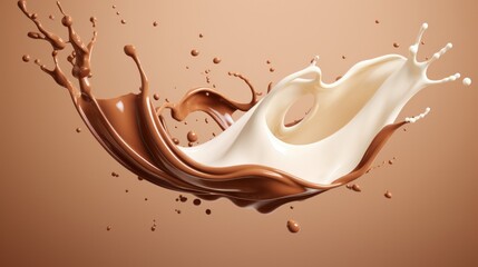 Milk and chocolate splash smooth abstract shapes with clipping path