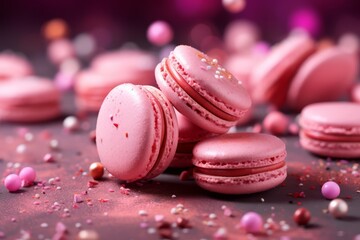 Valentine's Day dessert idea, delicious pink macarons on a platter, sweet romantic gift