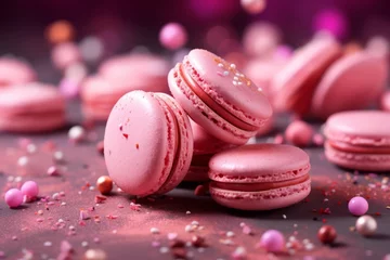 Foto op Plexiglas Valentine's Day dessert idea, delicious pink macarons on a platter, sweet romantic gift © kasha_malasha