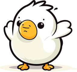 Vector Illustration of Cute White Bird Cartoon Character on White Background