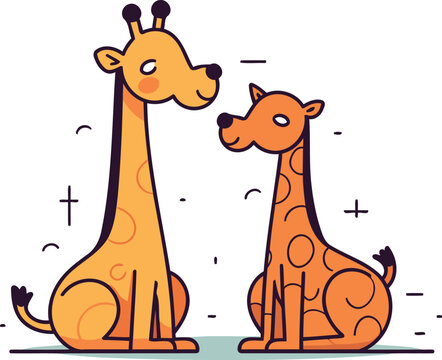 Cute cartoon giraffes. Vector illustration in flat style.