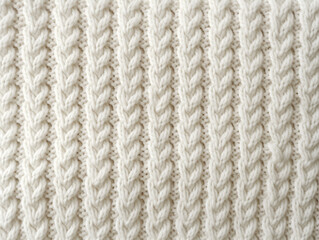 Soft cozy white knitted woolen fabric texture of warm winter clothes background. Close up.