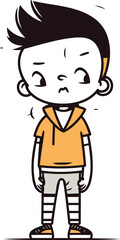 Angry boy cartoon character vector illustration. Stylized sad boy.