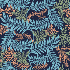 Flourish nature summer garden textured background. Floral seamless pattern. Branch with leaves ornamental texture