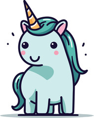 Cute cartoon unicorn. Vector illustration in flat style. Isolated on white background.