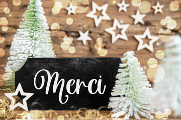 Text Merci, Means Thanks, Rustic Christmas Tree Decor